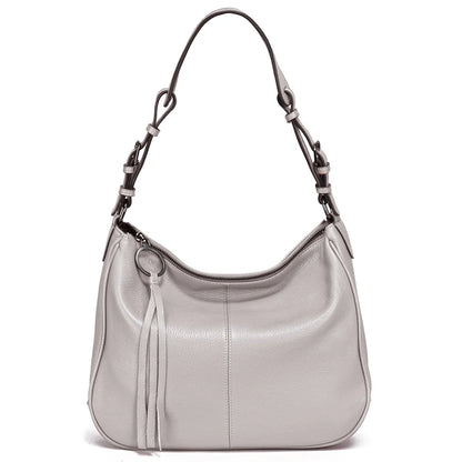 Zency Genuine Leather Hobo Bag Women Simple Classic Casual Handbag Shoulder Tote Soft Crossbody Large Pockets Tassel Bags