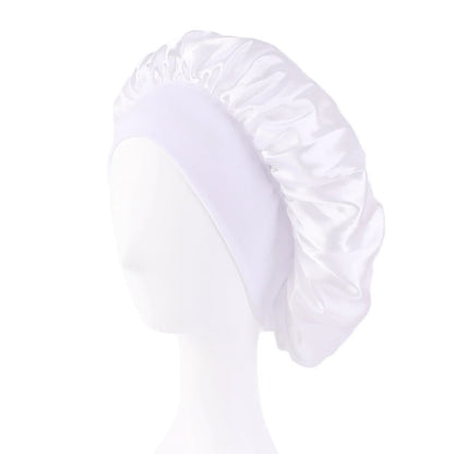 New Women's Satin Solid Wide-brimmed Sleeping Hat Unisex Head Wrap Elastic Band Cap Hair Care Bonnet Night Hat bonnet de nuit