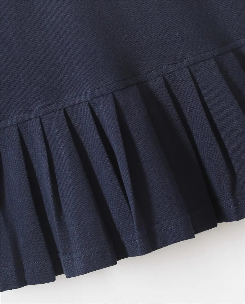 Girls Dress Summer Party Sleeveless  Plaid Dress Cotton Kids Dresses College Style Pleated Skirt Navy Blue New Year Costumes