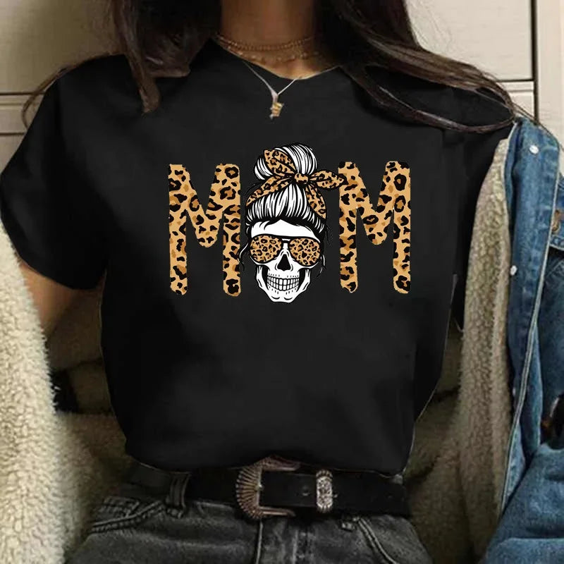 Leopard Print Simple Round Neck Lovely Woman Harajuku Graphic T Shirts Tops Summer Fashion Harajuku Sleeve Aesthetic Clothes