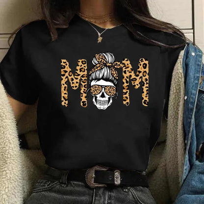 Leopard Print Simple Round Neck Lovely Woman Harajuku Graphic T Shirts Tops Summer Fashion Harajuku Sleeve Aesthetic Clothes