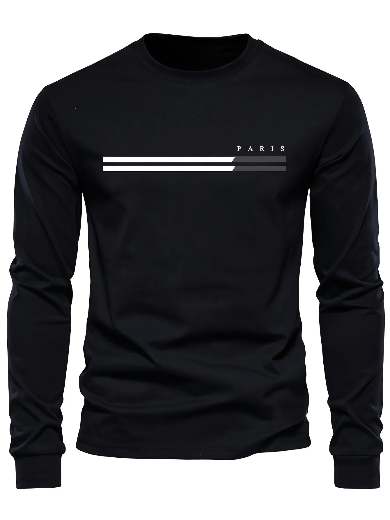Men's 100% pure cotton summer loose comfortable casual  PARIS print large round neck long sleeve T-shirt top