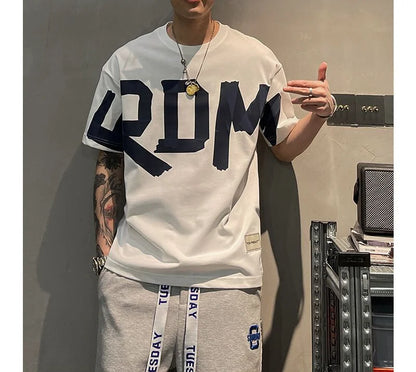 2023 Summer Casual All-match Trend Korean Fashion Short Sleeve Round Neck Solid Color Letter Printed Loose Fashion Youth T-shirt