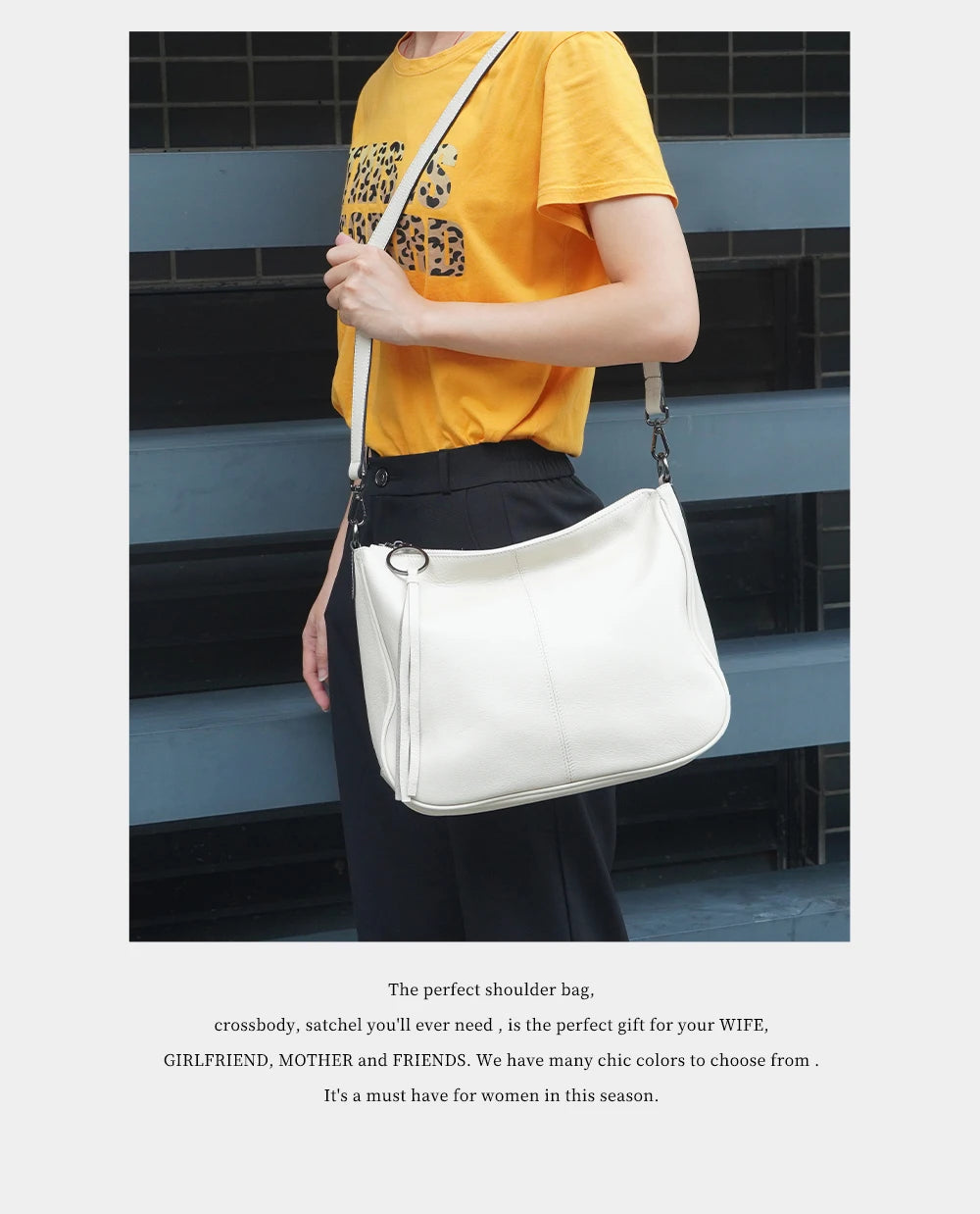 Zency Genuine Leather Hobo Bag Women Simple Classic Casual Handbag Shoulder Tote Soft Crossbody Large Pockets Tassel Bags