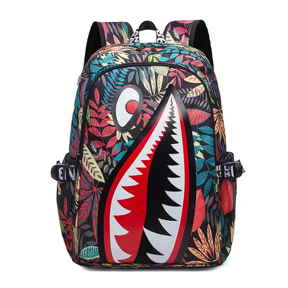 Black White School Satchel Unisex Casual Daypack Lightweight Women Back Bag Designer Shark School Bag Teenage Girls Boys College