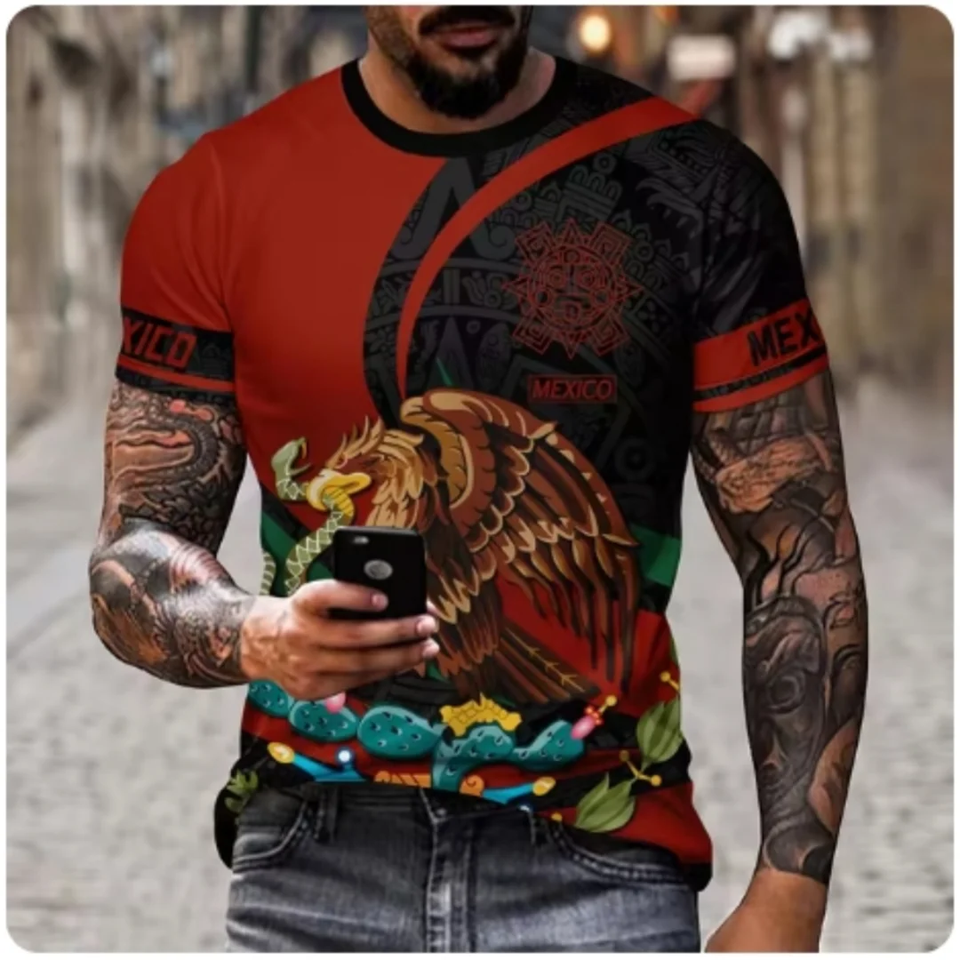 Fashionable summer men's eagle and snake print comfortable and breathable round neck T-shirt outdoor casual top