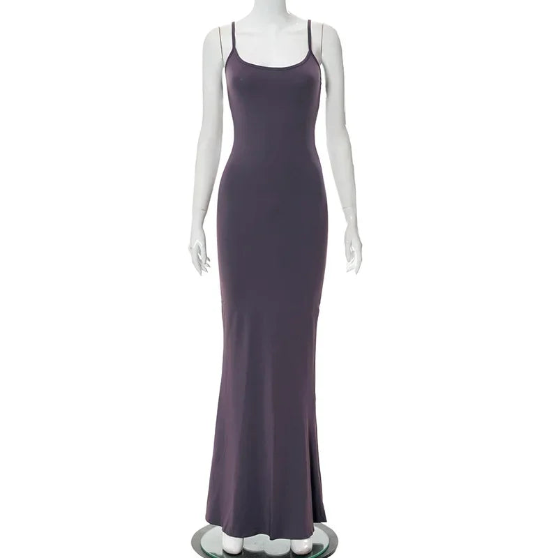 Y2K Sexy Maxi Dress for Women 2025 Autumn Backless Slim Party Dress Pullover Concise платье Female Long Bodycon Brown Vestidos