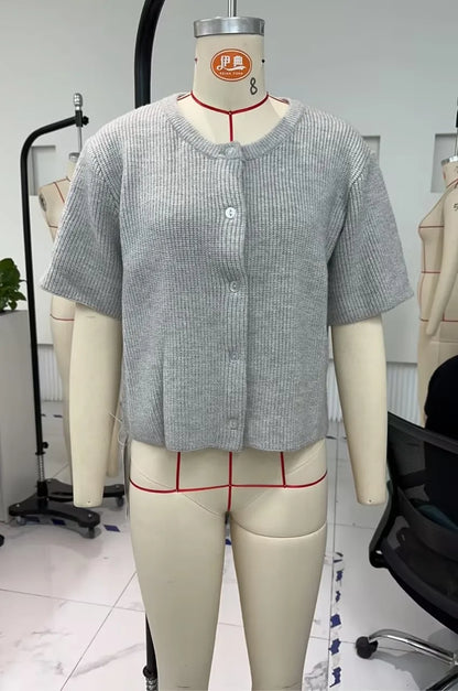 hirigin Women Knitted Crop Cardigan Shirt Short Sleeve Button Down Ribbed Knit Crop Top Y2k Girls Outwear Top Tee Shirt