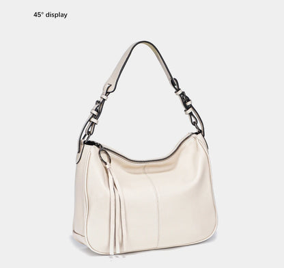 Zency Genuine Leather Hobo Bag Women Simple Classic Casual Handbag Shoulder Tote Soft Crossbody Large Pockets Tassel Bags