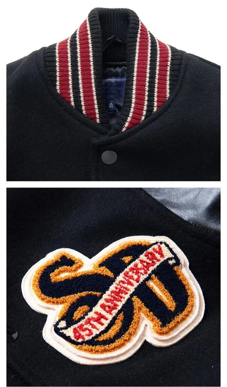 Luxury Embroidered Varsity Jackets Men Spliced PU Leather Sleelves Bomber Jackets Retro Spring Autumn Baseball Uniform Coats