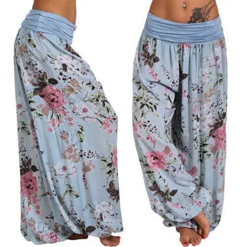 European and American digital printed long wide leg pants casual pants Harlan pants, comfortable and casual