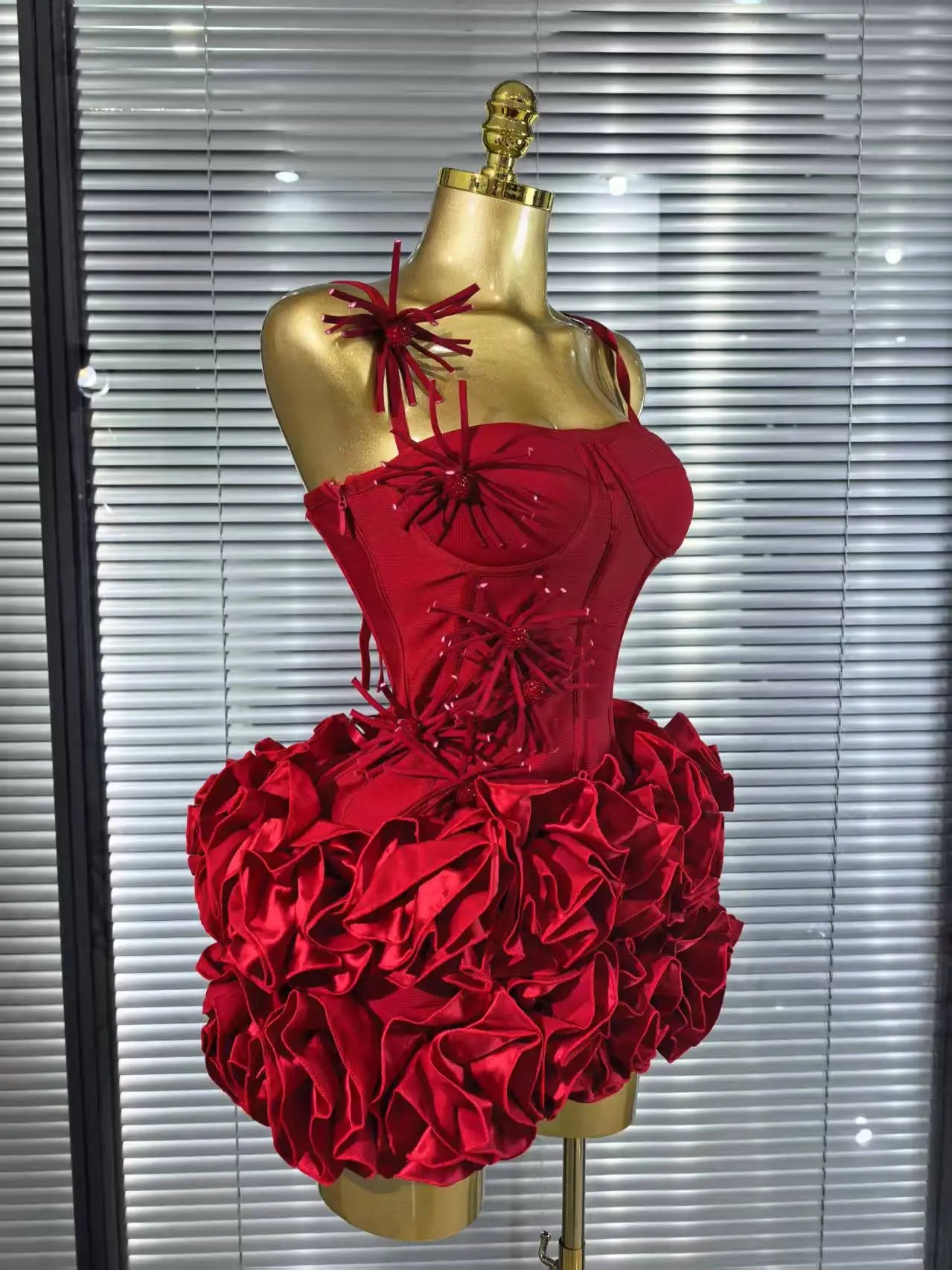 Red Black Women Sexy Halter Full Florals 2 Pieces Bodycon Mini Bandage Dress Celebrate Nightclub Party Birthday Outfit