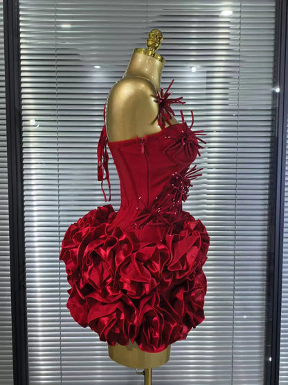 Red Black Women Sexy Halter Full Florals 2 Pieces Bodycon Mini Bandage Dress Celebrate Nightclub Party Birthday Outfit