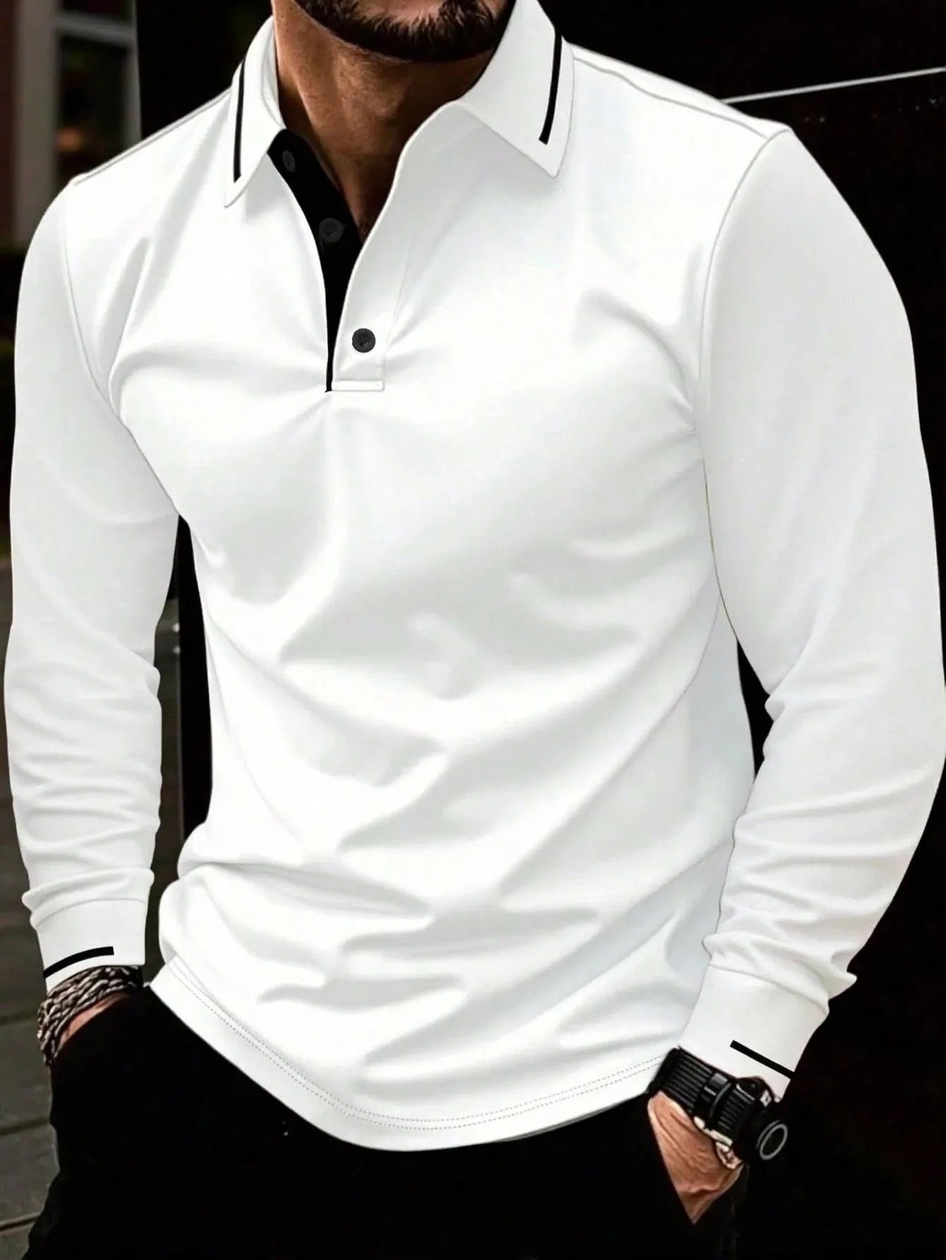 The new men's long-sleeved POLO shirt for Spring and Autumn 2025 features a casual and fashionable 3D pattern print