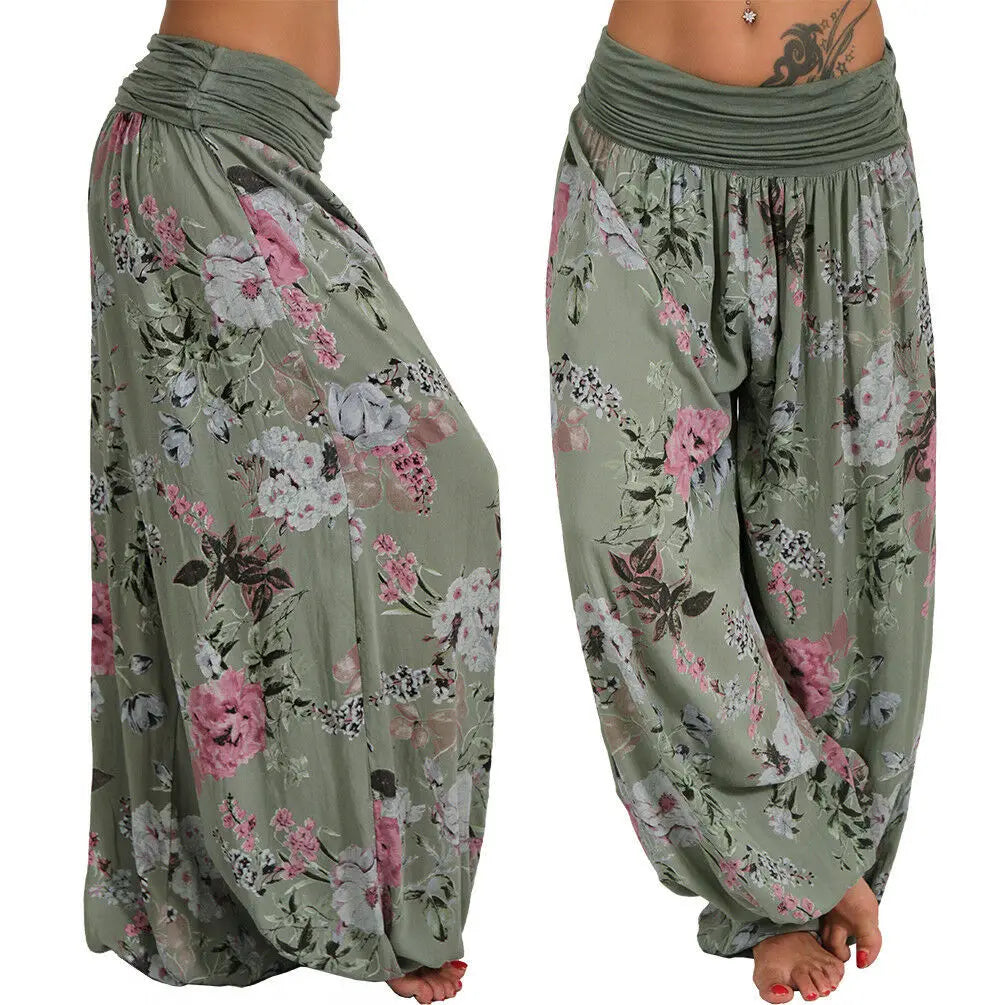 European and American digital printed long wide leg pants casual pants Harlan pants, comfortable and casual