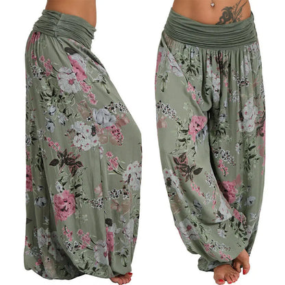 European and American digital printed long wide leg pants casual pants Harlan pants, comfortable and casual