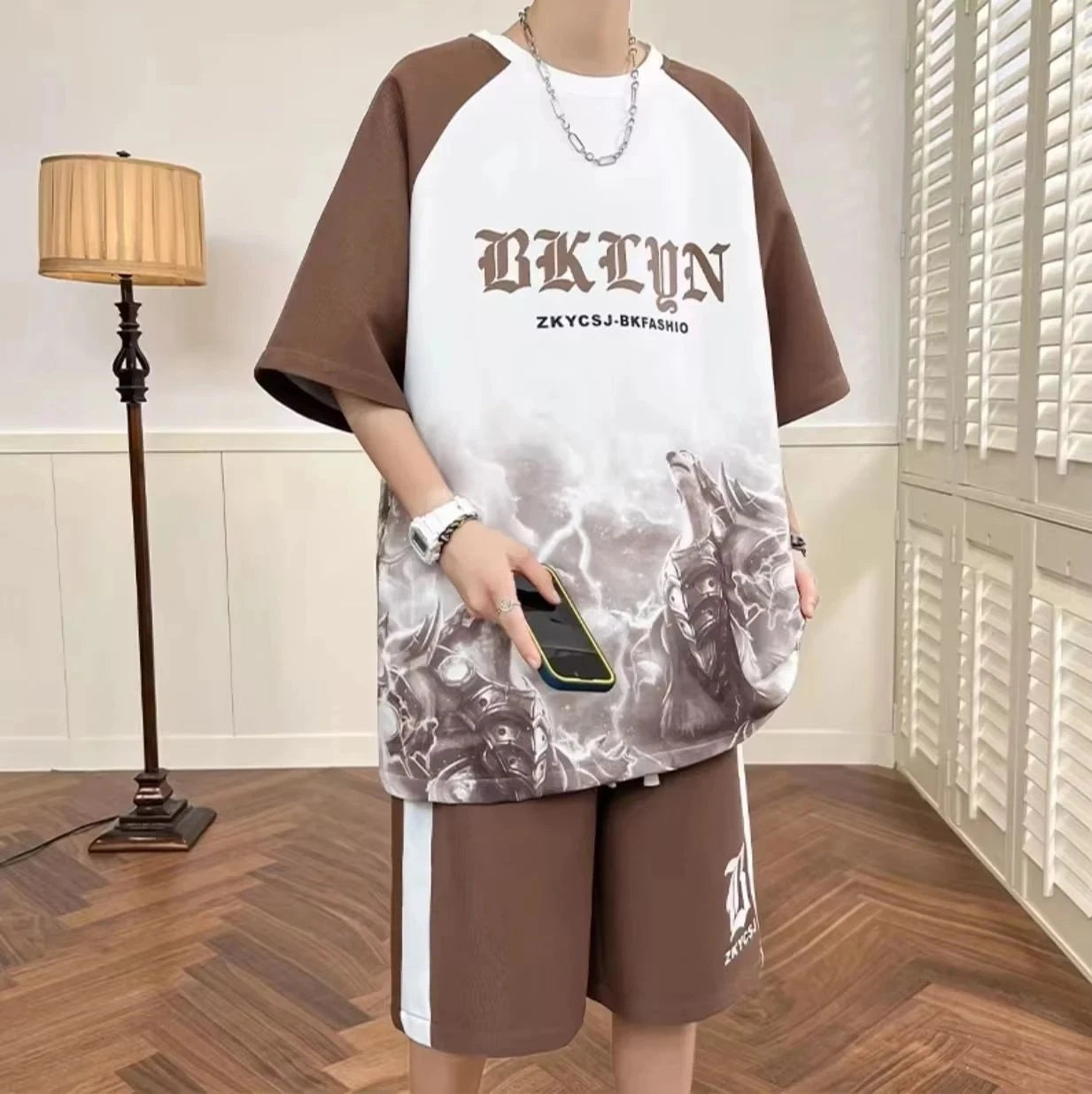 2026Summer fashion men's personalized letterprintcomfortable breathableround neck T-shirt shorts set outdoor street style outfit