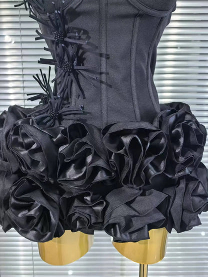 Red Black Women Sexy Halter Full Florals 2 Pieces Bodycon Mini Bandage Dress Celebrate Nightclub Party Birthday Outfit