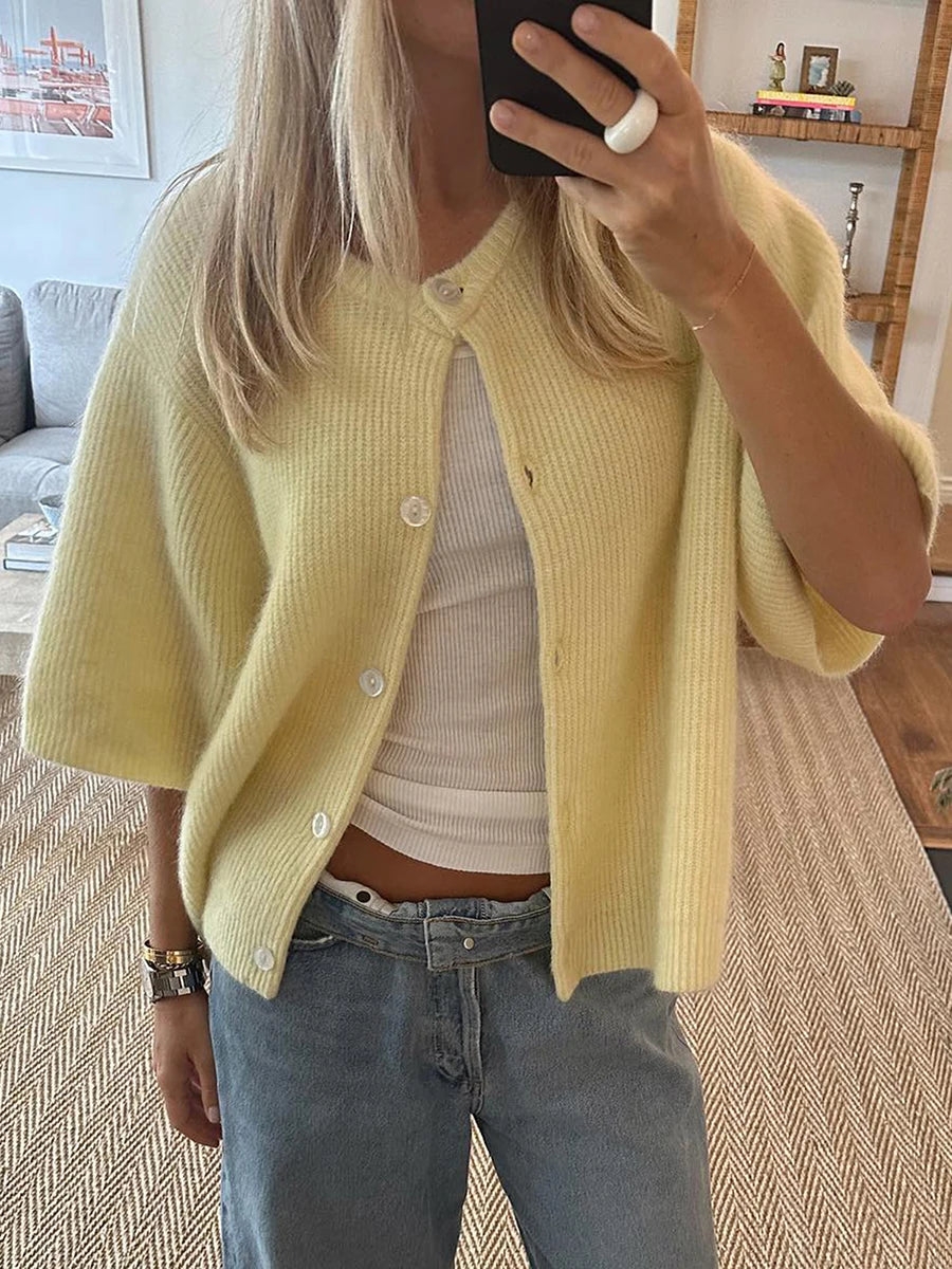 hirigin Women Knitted Crop Cardigan Shirt Short Sleeve Button Down Ribbed Knit Crop Top Y2k Girls Outwear Top Tee Shirt