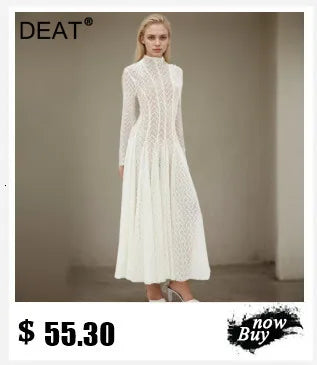 DEAT Fashion Apricot Water Diamond Slanted Shoulder Hollowed Out Sparkling Party Dress Women's Ankle-length Dresses New