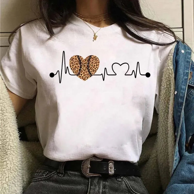 Leopard Print Simple Round Neck Lovely Woman Harajuku Graphic T Shirts Tops Summer Fashion Harajuku Sleeve Aesthetic Clothes