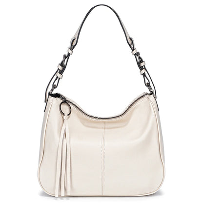 Zency Genuine Leather Hobo Bag Women Simple Classic Casual Handbag Shoulder Tote Soft Crossbody Large Pockets Tassel Bags