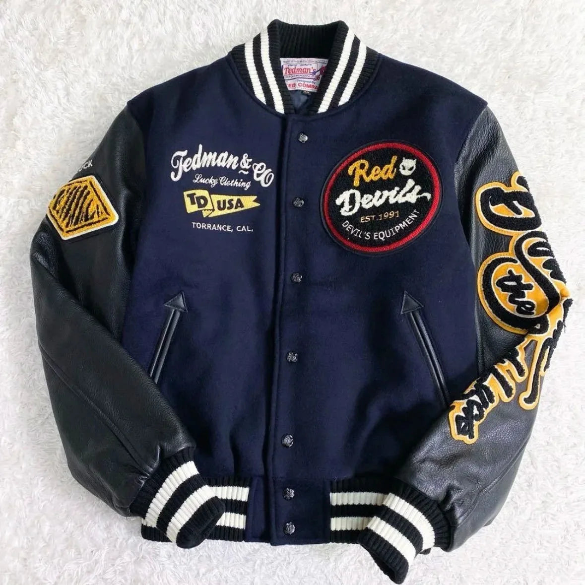 Luxury Embroidered Varsity Jackets Men Spliced PU Leather Sleelves Bomber Jackets Retro Spring Autumn Baseball Uniform Coats