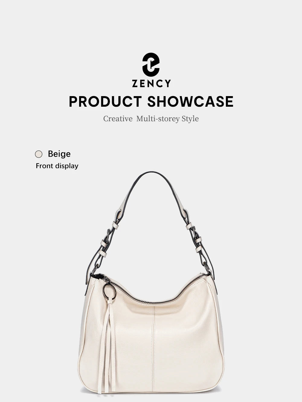 Zency Genuine Leather Hobo Bag Women Simple Classic Casual Handbag Shoulder Tote Soft Crossbody Large Pockets Tassel Bags
