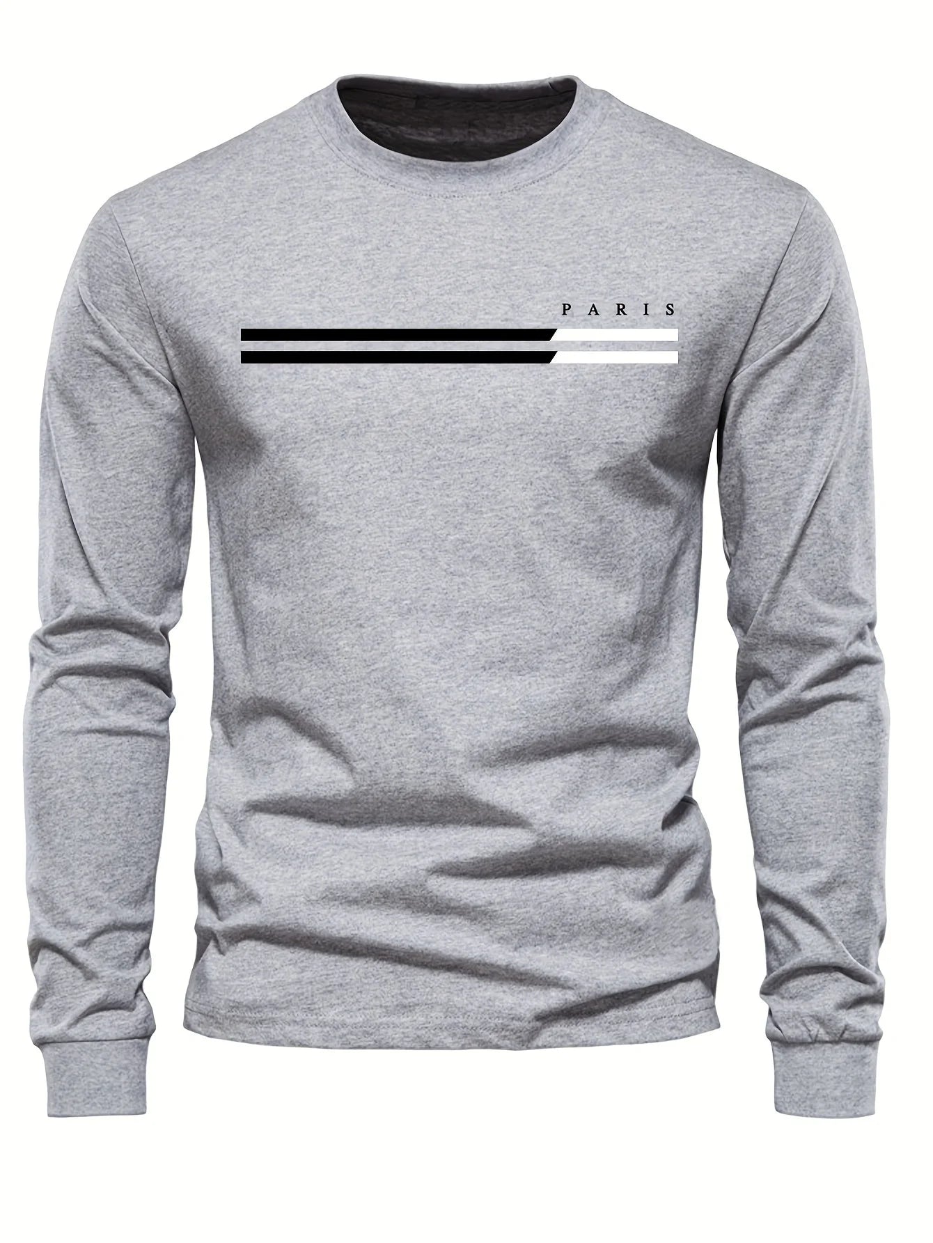 Men's 100% pure cotton summer loose comfortable casual  PARIS print large round neck long sleeve T-shirt top
