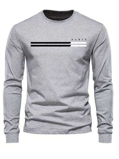 Men's 100% pure cotton summer loose comfortable casual  PARIS print large round neck long sleeve T-shirt top