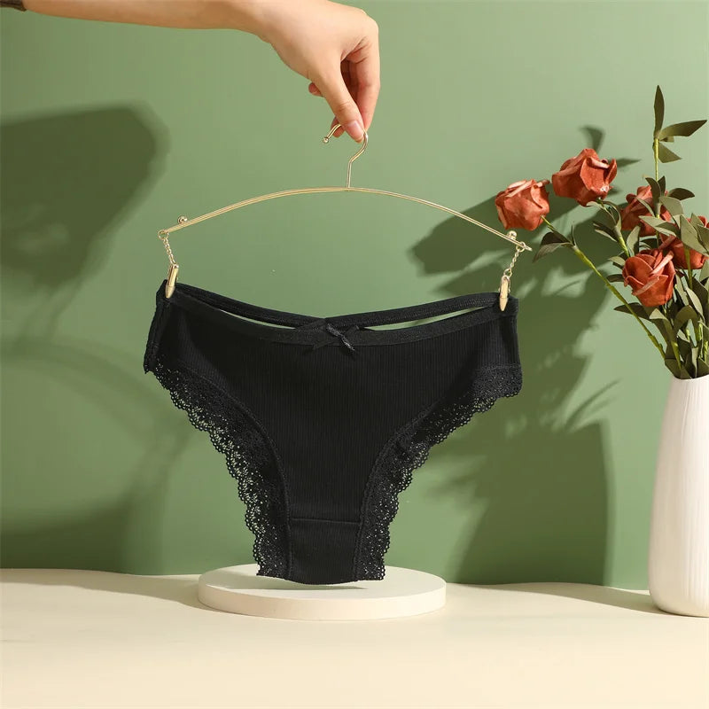 4PCS/Set Women Cotton Panties Sexy Lace Braizlian Panties Low Rise Hollow Out Underwear for Female Cute Bow Breathable Lingerie