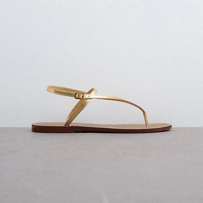 narrow band gold leather flat sandals women 35-43 big size summer jandal sandalias mujer T-strap flat Roman sandales femmes été