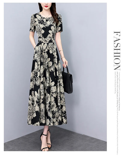 2024 Summer Floral Casual Long Sundress Women Elegant Bodycon Party Chic Prom Night Dresses Fashion Vintage Black Luxury Clothes