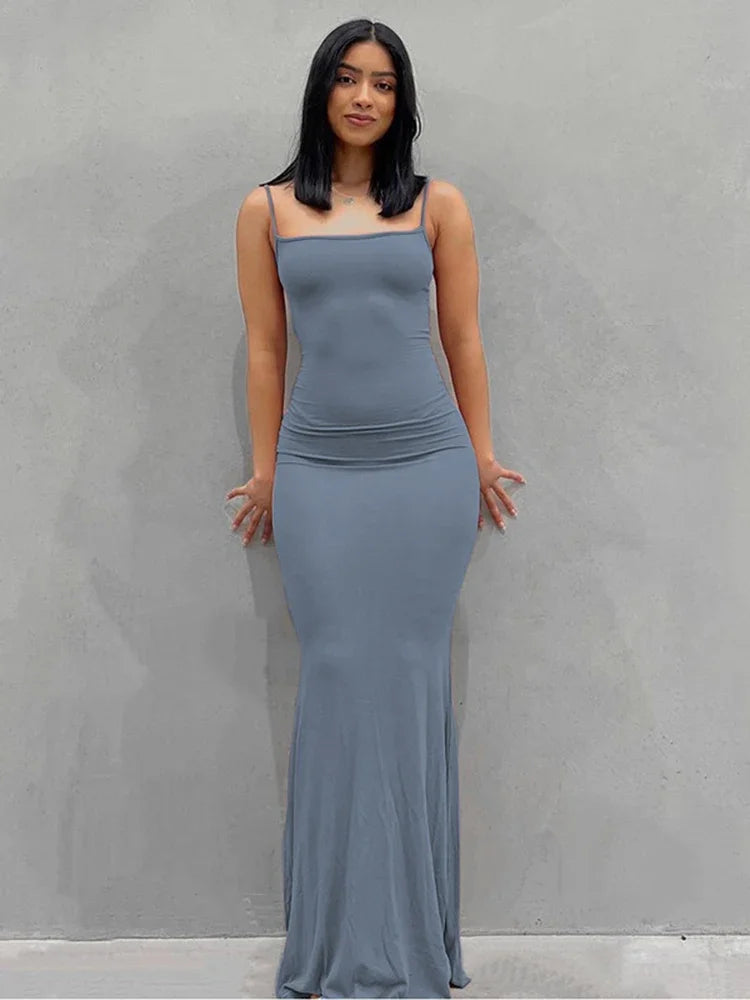 Y2K Sexy Maxi Dress for Women 2025 Autumn Backless Slim Party Dress Pullover Concise платье Female Long Bodycon Brown Vestidos