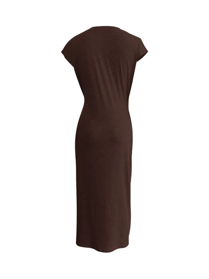 Summer New Long Dress Elegant Waist Strap Fashionable Striped Print Round Neck Short Sleeved High-end Women's Dress