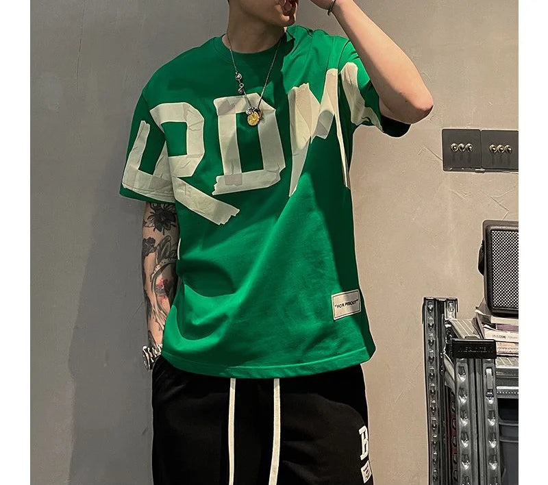 2023 Summer Casual All-match Trend Korean Fashion Short Sleeve Round Neck Solid Color Letter Printed Loose Fashion Youth T-shirt