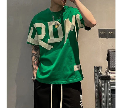 2023 Summer Casual All-match Trend Korean Fashion Short Sleeve Round Neck Solid Color Letter Printed Loose Fashion Youth T-shirt