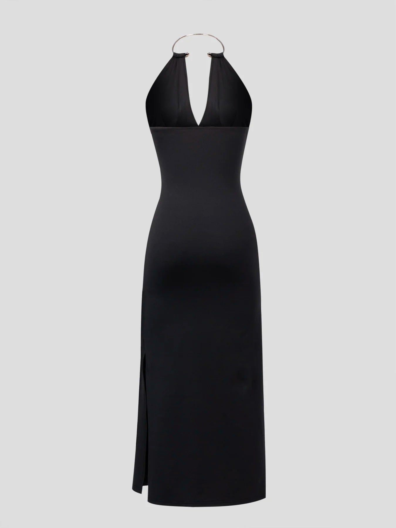 Women HalterNeck DeepV Black Ruched Slit Maxi Dress Elegant Sexy Party SpringSummer Glam WeddingGuest Cocktail Stretchy Dress