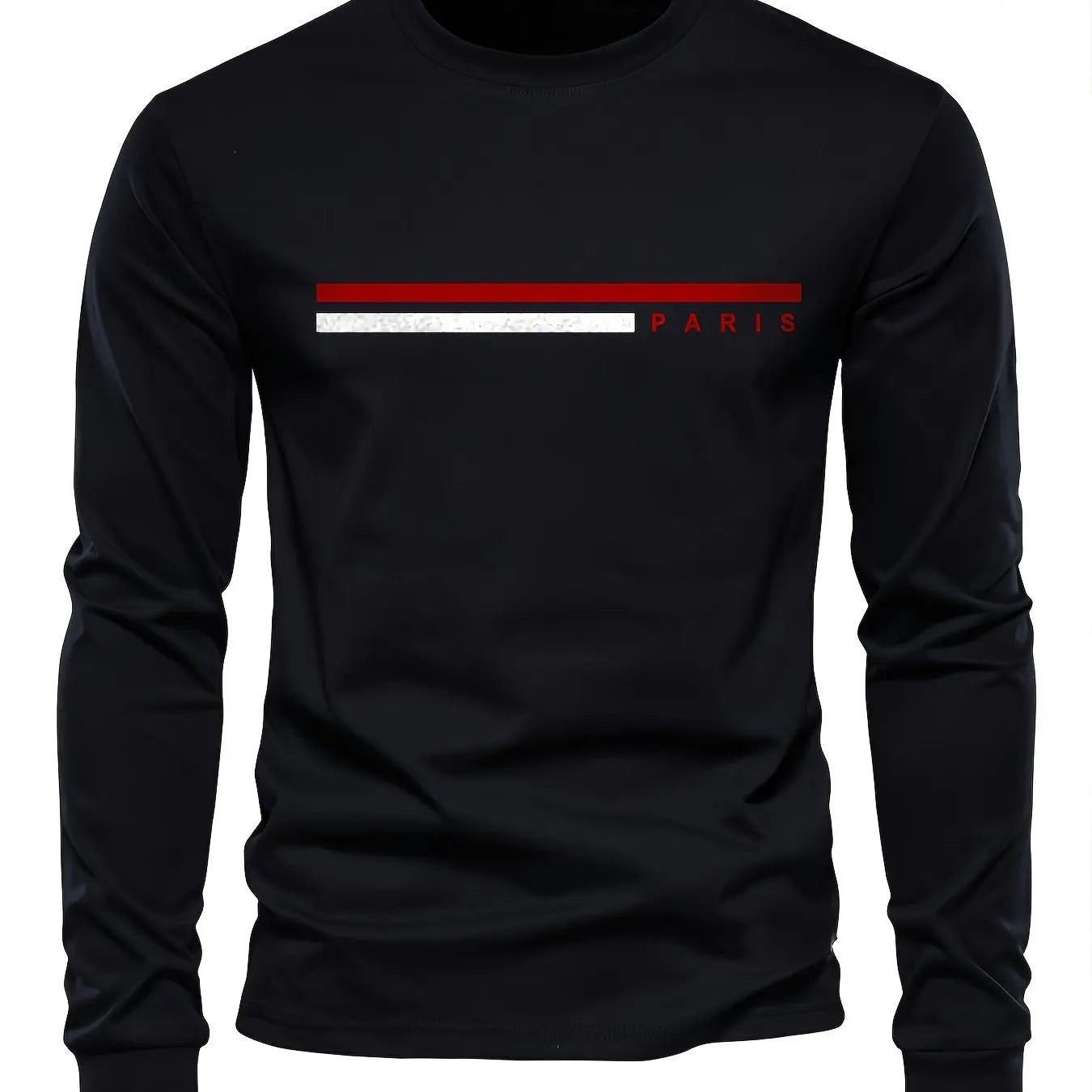 Men's 100% pure cotton summer loose comfortable casual  PARIS print large round neck long sleeve T-shirt top