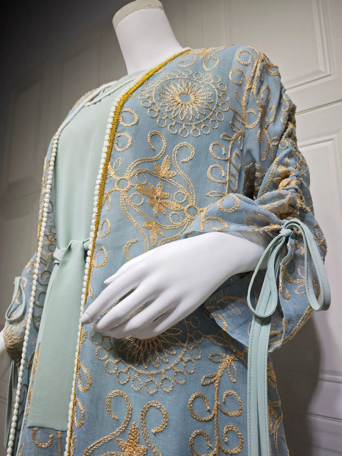 Eid Muslim Abayas for Women Party 2 Piece Set Embroidery Cardigan Robe Lace Up Dress Morocco Kaftan Islam Ramadan Dubai Vestidos