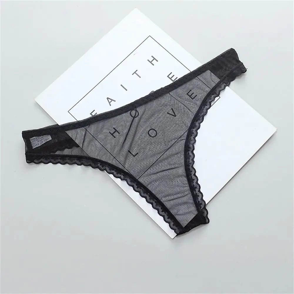 Gauze Low-Waist Ultrathin G String Female Perspective Thong Sheer Lace Underwear Women Lingerie Transparent Knickers