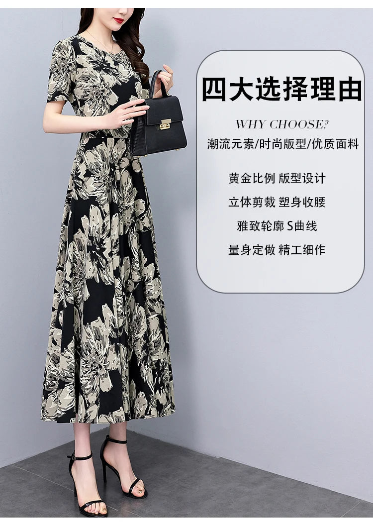 2024 Summer Floral Casual Long Sundress Women Elegant Bodycon Party Chic Prom Night Dresses Fashion Vintage Black Luxury Clothes