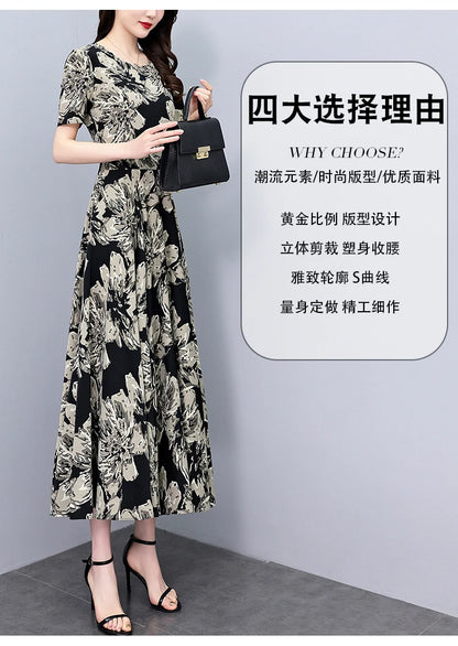 2024 Summer Floral Casual Long Sundress Women Elegant Bodycon Party Chic Prom Night Dresses Fashion Vintage Black Luxury Clothes