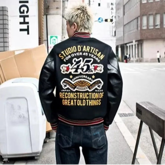 Luxury Embroidered Varsity Jackets Men Spliced PU Leather Sleelves Bomber Jackets Retro Spring Autumn Baseball Uniform Coats