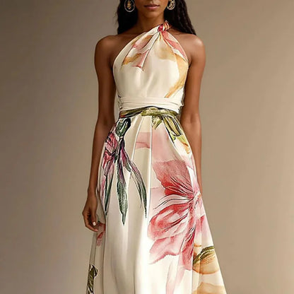 Vestido Sexy Bohemian Beach Holiday Dress Woman Elegant Floral Print High Waist Long Dress Spring Summer One Shoulder Maxi Dress