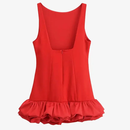 HXAO White Short Dress Women's Ruffle Backless Party Dresses Black Red Sleeveless Bodycon Mini Dress Woman Summer Sexy Vestidos