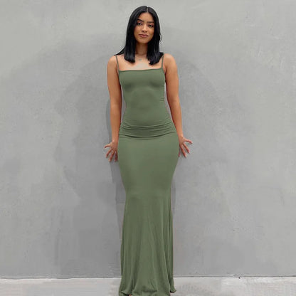 Y2K Sexy Maxi Dress for Women 2025 Autumn Backless Slim Party Dress Pullover Concise платье Female Long Bodycon Brown Vestidos