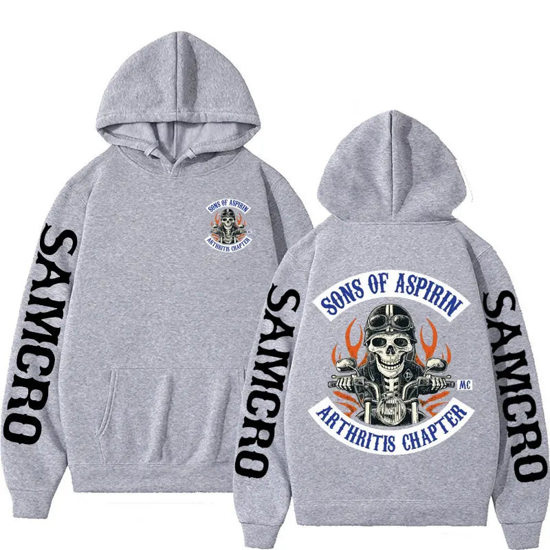 Motorcycle SoA - Sons of Aspirin - Funny Biker Hoodie Men's Fashion Casual Fleece Sweatshirt Unisex Harajuku Hip Hop Y2k Hoodies
