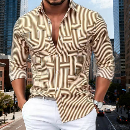 Men's Fashion Blue And White Striped Long-Sleeve Shirt