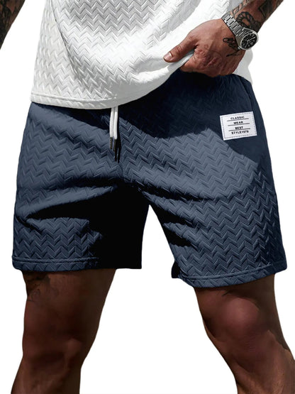 Loose-fitting Solid-color Jacquard Drawstring Casual Shorts Beach Pants